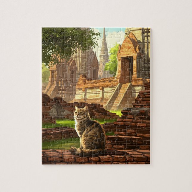 Quebra-cabeça Gato em Ayutthaya Tailândia Viagem (Vertical)