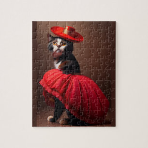 Quebra-cabeça Gato Engraçado Com Estilo Flamenco De Roupas
