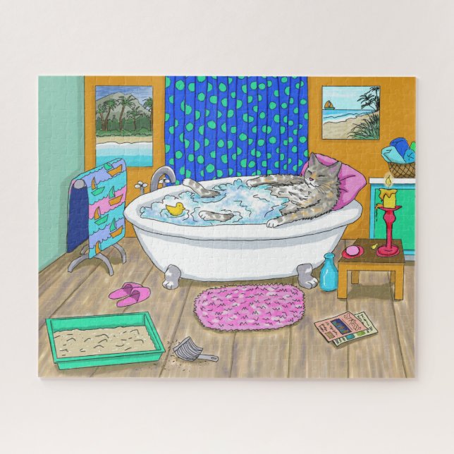 Quebra-cabeça Gato engraçado no banho Cat 665 (Horizontal)