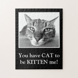 Quebra-cabeça Gato Engraçado Pun Clever Preto e Branco Gatinho F