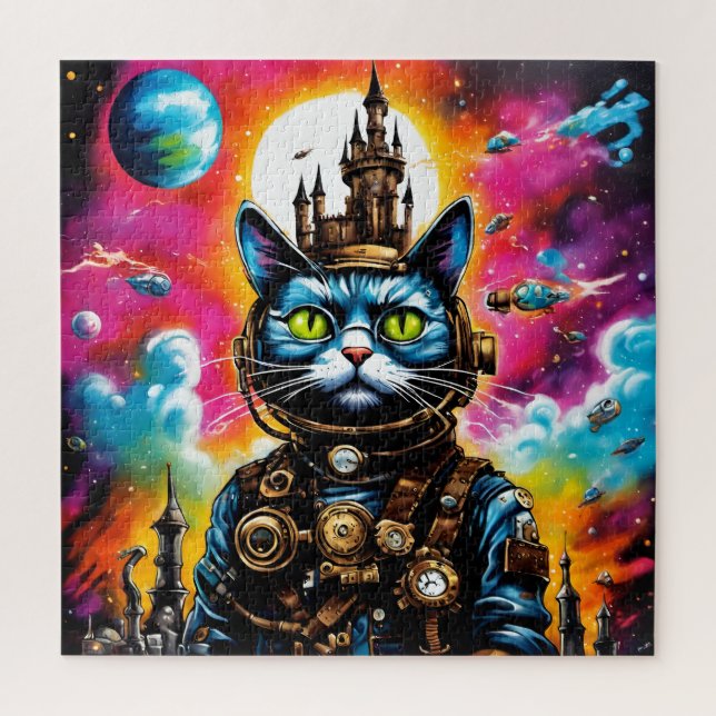 Quebra-cabeça Gato Espacial Steampunk II (Vertical)
