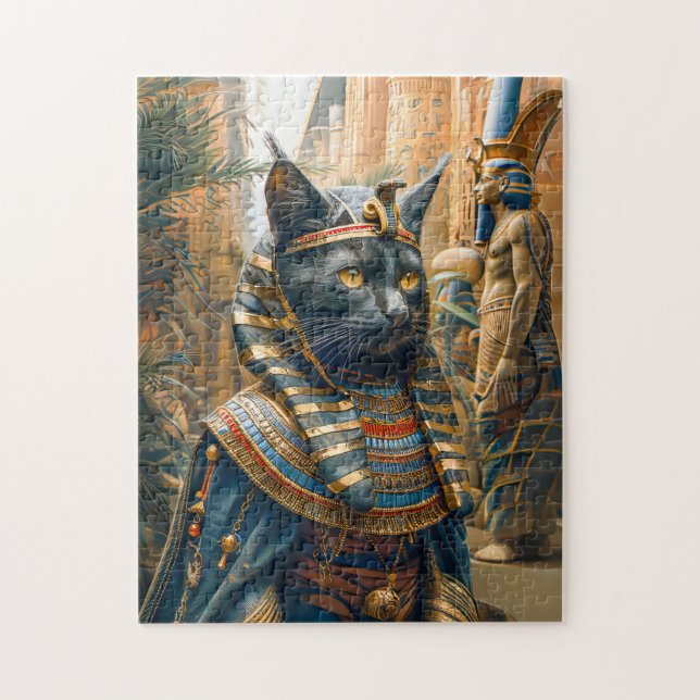 Quebra-cabeça Gato Faraó Egípcio com Toucado Listrado (Vertical)