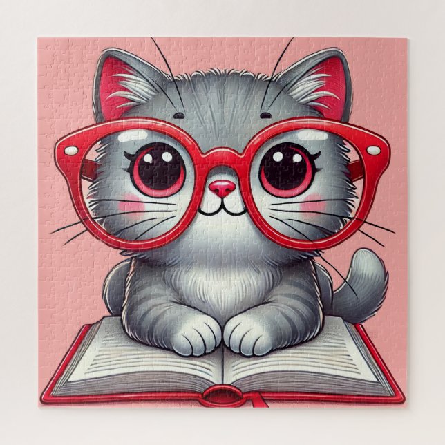 Quebra-cabeça Gato Fofo com Óculos Presente para Amantes de Gato (Vertical)