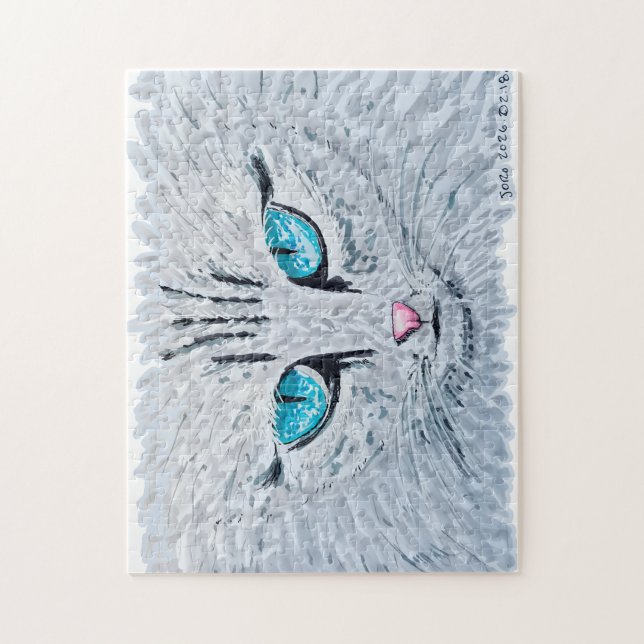 Quebra-cabeça Gato Fofo de Olhos Azuis (Vertical)