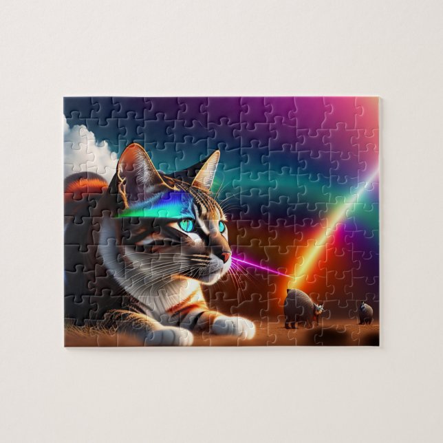 Quebra-cabeça Gato futurístico Sci-fi com cores arco-íris, Gato (Horizontal)