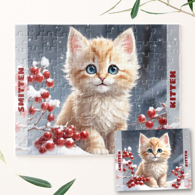 Quebra-cabeça Gato Gato Gato Gato Gatinho de inverno Nome Person (Cute Cat Kitten Winter Christmas Custom Name Jigsaw Puzzle)