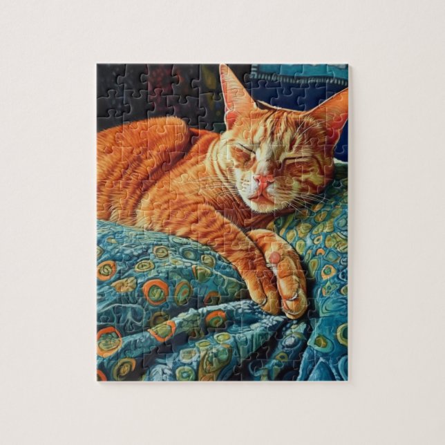 Quebra-cabeça Gato Gengibre Adorável Dormindo  (Vertical)