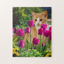 Quebra-cabeça Gato Ginger no Jardim de Tulipas