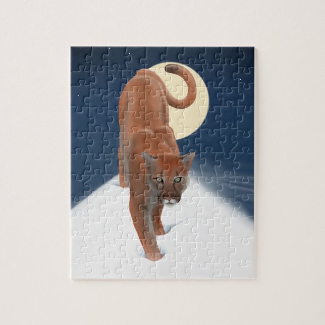 Quebra-cabeça Gato Grande Na Neve De Inverno - Leão De Montanha (Vertical)