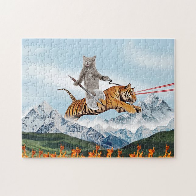 Quebra-cabeça Gato Guerreiro Dirigindo Um Tigre (Horizontal)