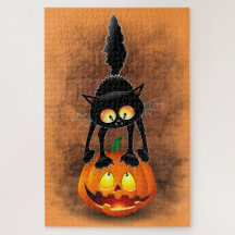 Gato Halloween Caricatura Assustada na Pumpkin