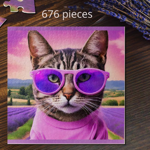 Quebra-cabeça Gato jazzístico - - campo de lavanda