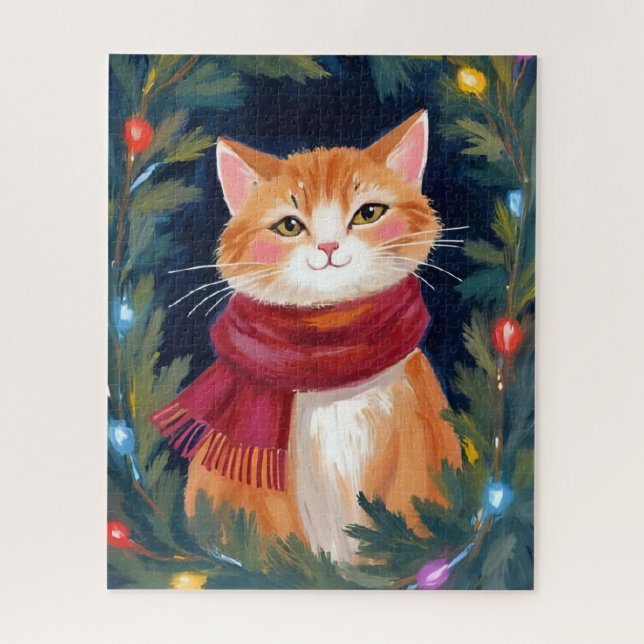 Quebra-cabeça Gato Laranja de Natal Pet Festivo (Vertical)