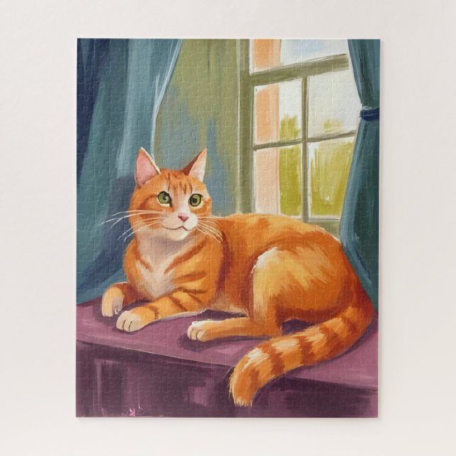 Quebra-cabeça Gato Laranja Tabby Aquarela Pet (Vertical)