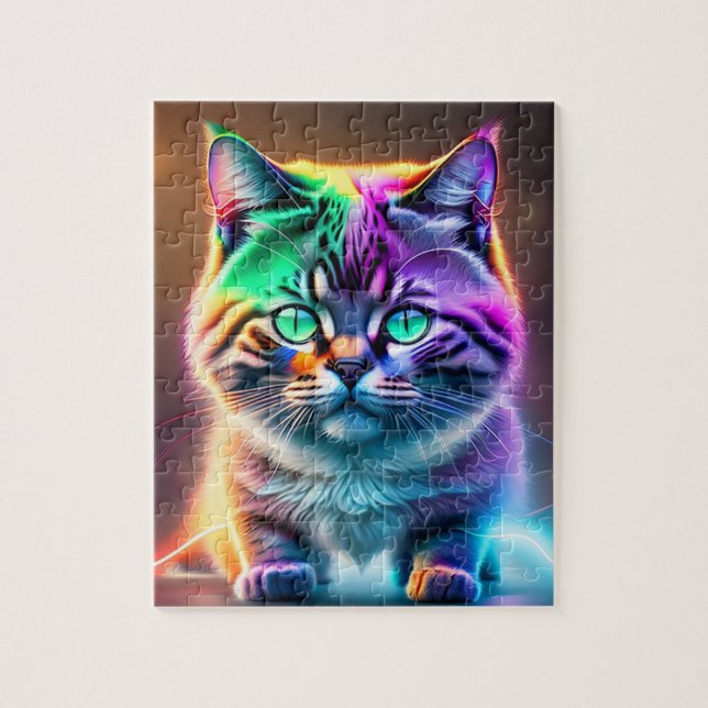 Quebra-cabeça Gato Luzes de Neon (Vertical)