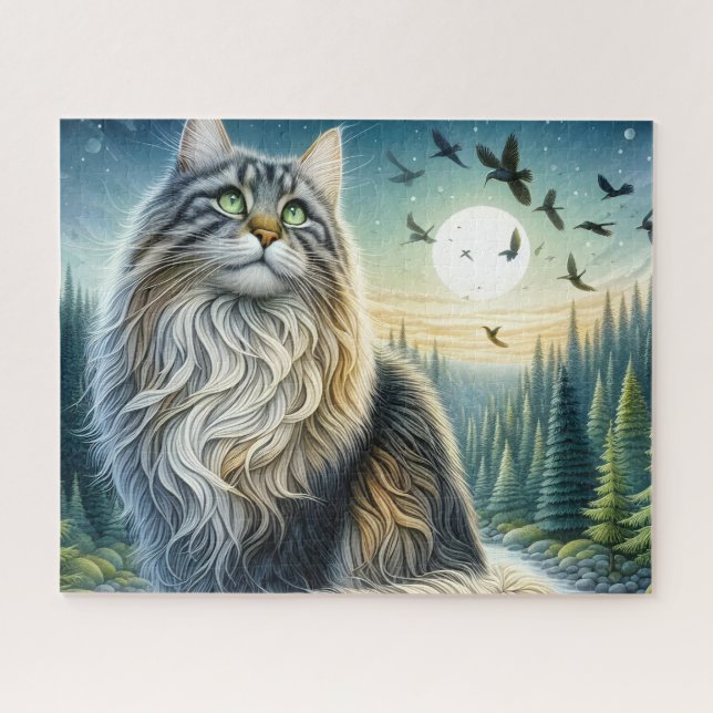 Quebra-cabeça Gato Maine Coon Floresta (Horizontal)