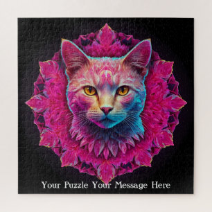 Quebra-cabeça Gato Mandala Neon Rosa