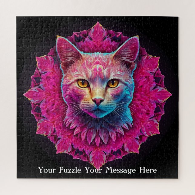 Quebra-cabeça Gato Mandala Neon Rosa (Vertical)