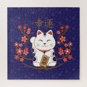 Quebra-cabeça Gato maneki-neko com boa sorte kanji