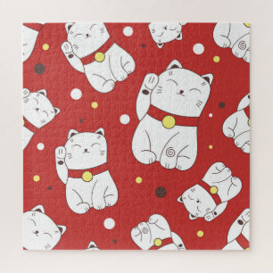 Quebra-cabeça Gato Maneki-Neko, padrão de rabiscos japoneses.