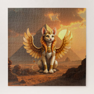 Quebra-cabeça Gato Místico Asalado Esfinge - Arte Fantástica Egí