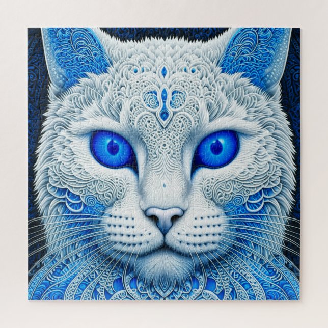 Quebra-cabeça Gato Místico Branco Arte de IA Etérea (Vertical)