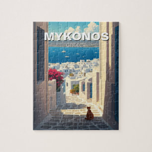 Quebra-cabeça Gato na Grécia Mykonos Cyclades Viagem