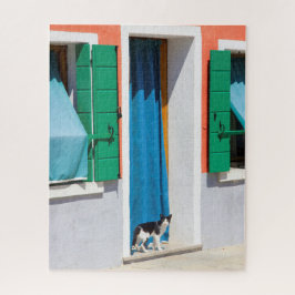 Quebra-cabeça Gato na porta em Burano, Itália