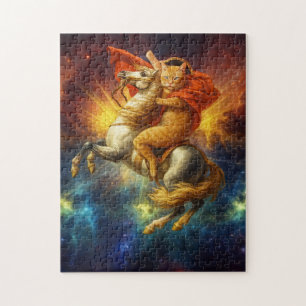 Quebra-cabeça Gato Napoleão Cavalgando Cavalo Através da Galáxia