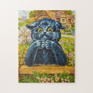 Quebra-cabeça Gato Negro em um Jardim por Louis Wain