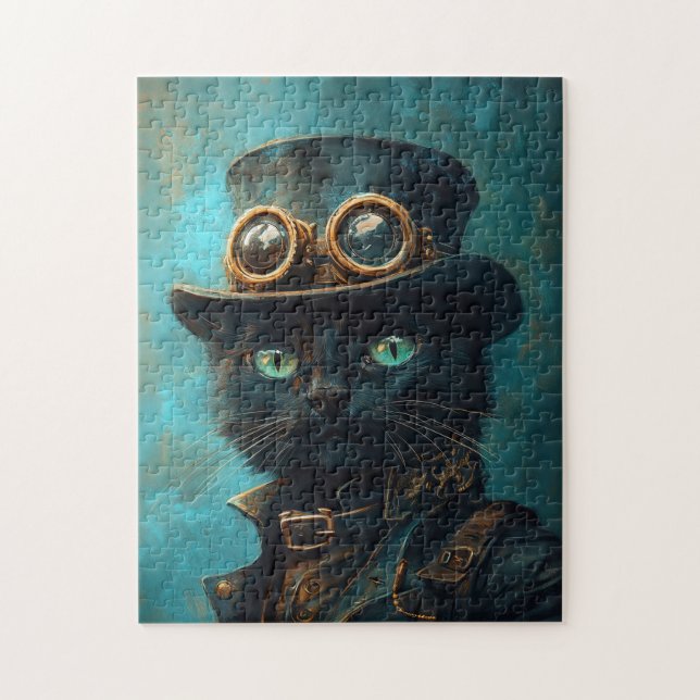 Quebra-cabeça Gato Negro na fantasia Steampunk (Vertical)