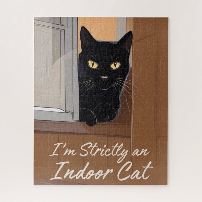 Quebra-cabeça Gato Negro na Janela (Vertical)