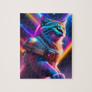 Quebra-cabeça Gato Neon Futurístico do Astronauta Sci-Fi