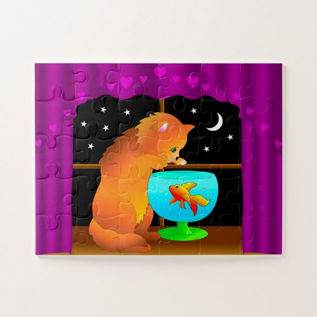 Quebra-cabeça Gato no aquário (Horizontal)