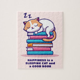 Quebra-cabeça Gato numa Pilha de Livros Literário Personalizado