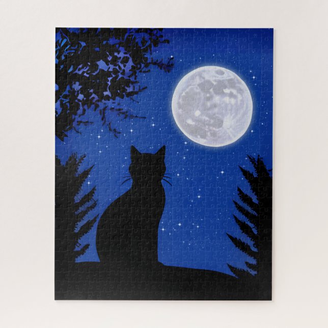Quebra-cabeça Gato Olhando para a Lua Cheia (Vertical)