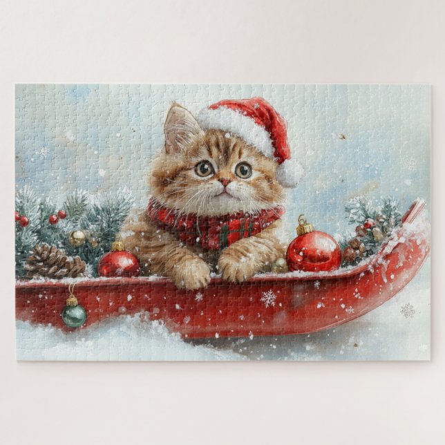 Quebra-cabeça Gato Persa no Trenó Deixe Nevar Natal (Horizontal)