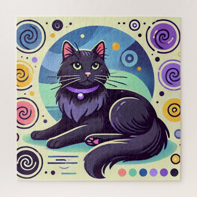 Quebra-cabeça Gato Preto com Fundo Colorido (Vertical)