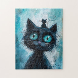 Quebra-cabeça Gato Preto com Gatinho na Cabeça