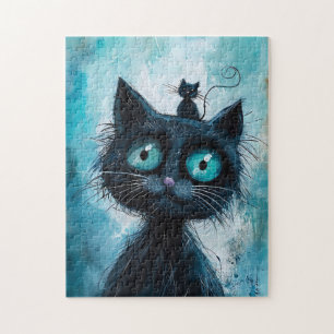 Quebra-cabeça Gato Preto com Gatinho na Cabeça