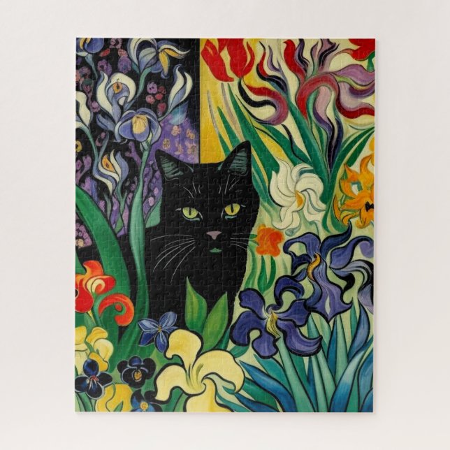 Quebra-cabeça Gato Preto Com Lírios (Vertical)