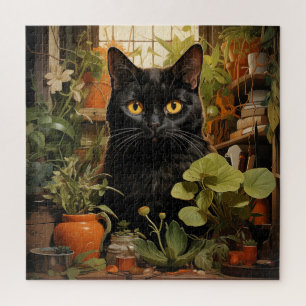 Quebra-cabeça Gato Preto Com Plantas Domésticas