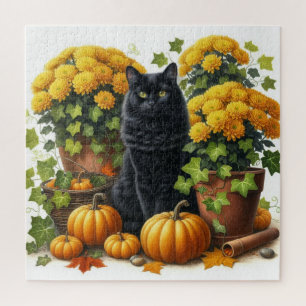 Quebra-cabeça Gato Preto Crisântemos Amarelos Enigma da Temporad
