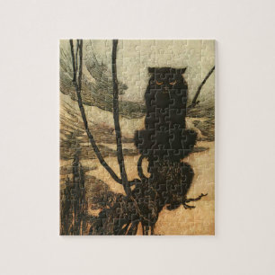 Quebra-cabeça Gato Preto de Halloween Assustador Vintage Rackham