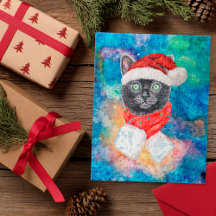 Gato Preto de Natal com Cachecol Vermelho Feriado