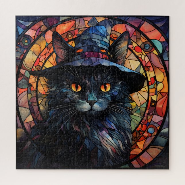 Quebra-cabeça Gato Preto De Vidro Mantido (Vertical)