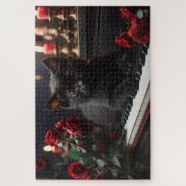 Quebra-cabeça Gato preto doce deitado no piano