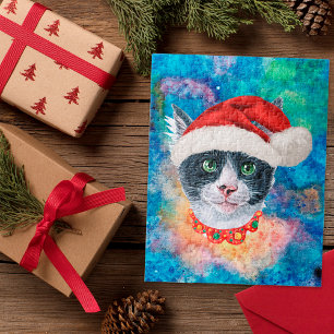 Quebra-cabeça Gato Preto e Branco Fofo Presente de Natal