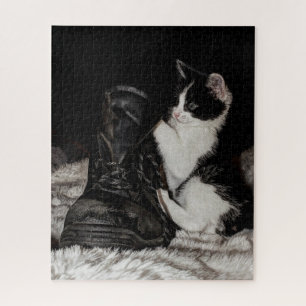 Quebra-cabeça Gato preto e branco travesso