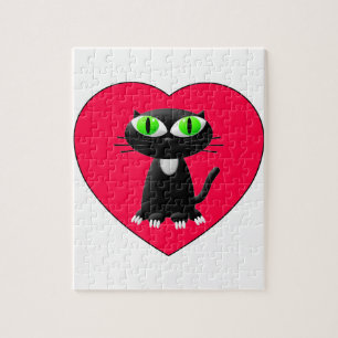 Quebra-cabeça Gato Preto No Coração Vermelho